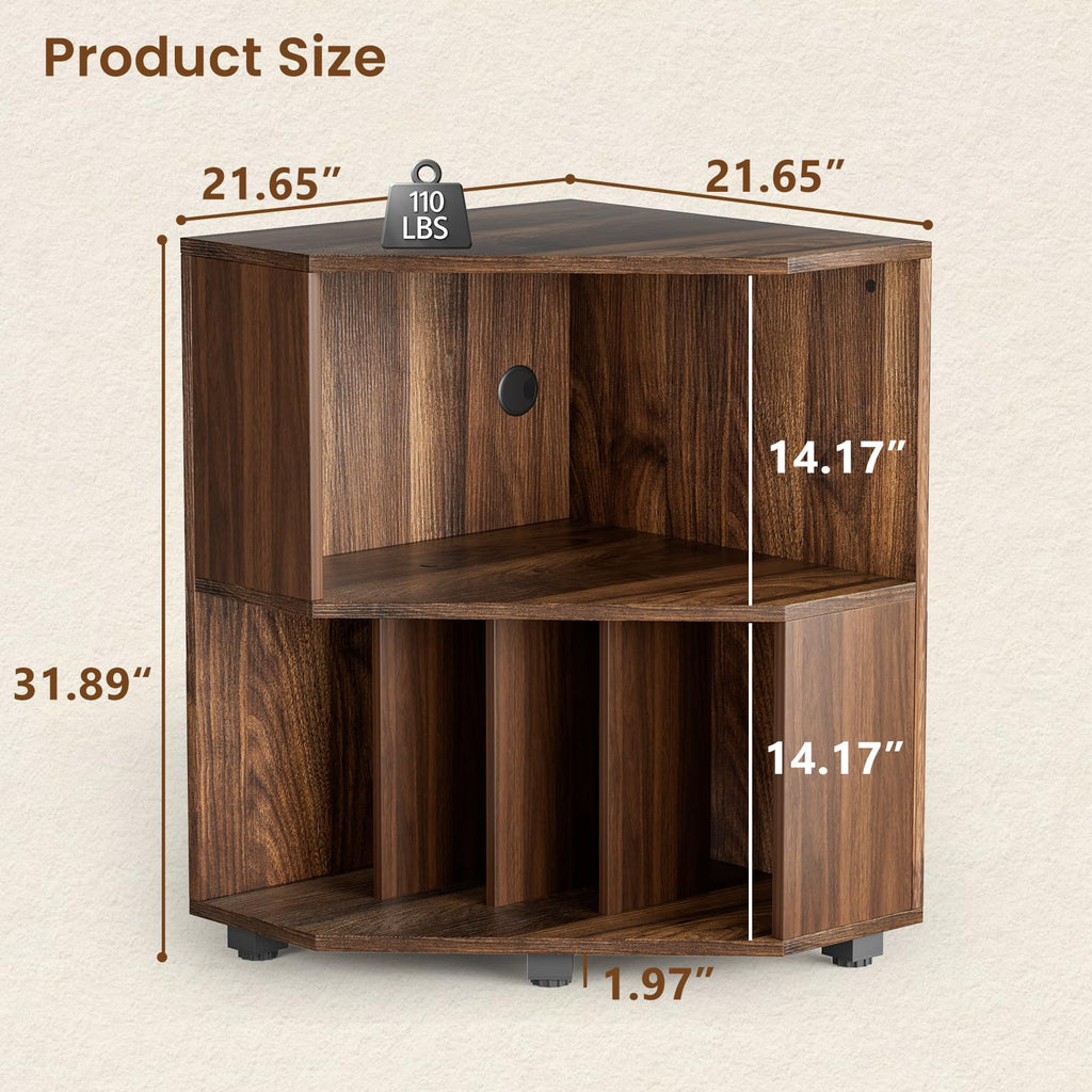 Corner Record Player Stand, Record Player Cabinet, Walnut