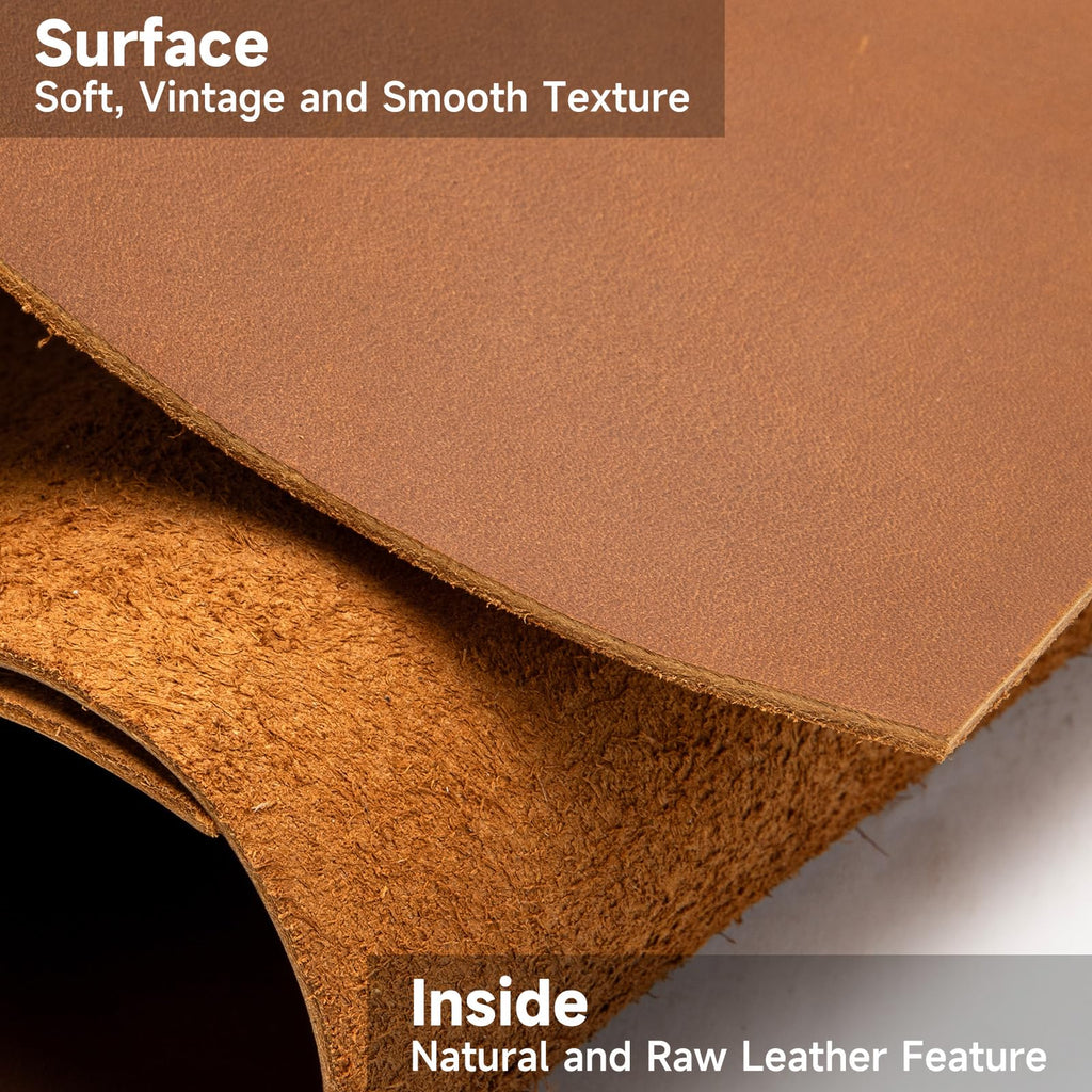 12''X24'' Genuine Leather Sheets - Tooling Leather Fabric Pieces for Crafts, Full Grain Leather Hide Material(Brown