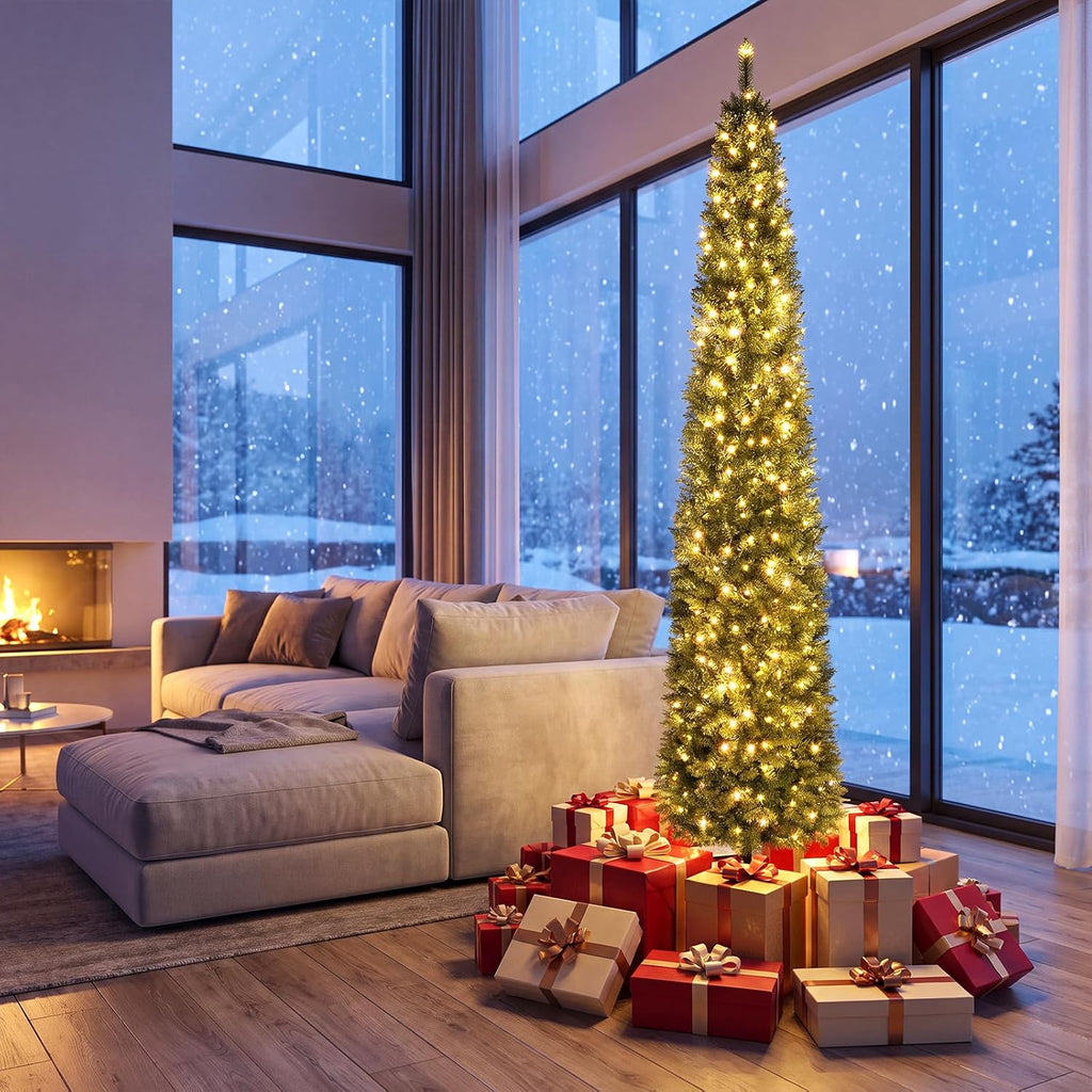 Pre-Lit Pencil Christmas Tree, Slim Artificial Xmas Tree