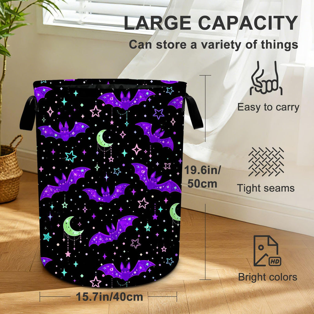 Bat Laundry Basket Collapsible Oxford Laundry Hamper Clothes Storage Bin with Handles Bathroom Laundry Room 19.6 x