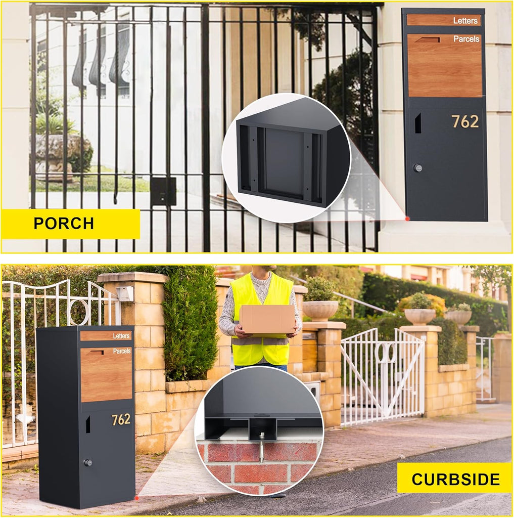 Large Lockable Package Delivery Box Parcel Drop Box with Rear Access Door, Weather-Resistant Metal Parcel Locker