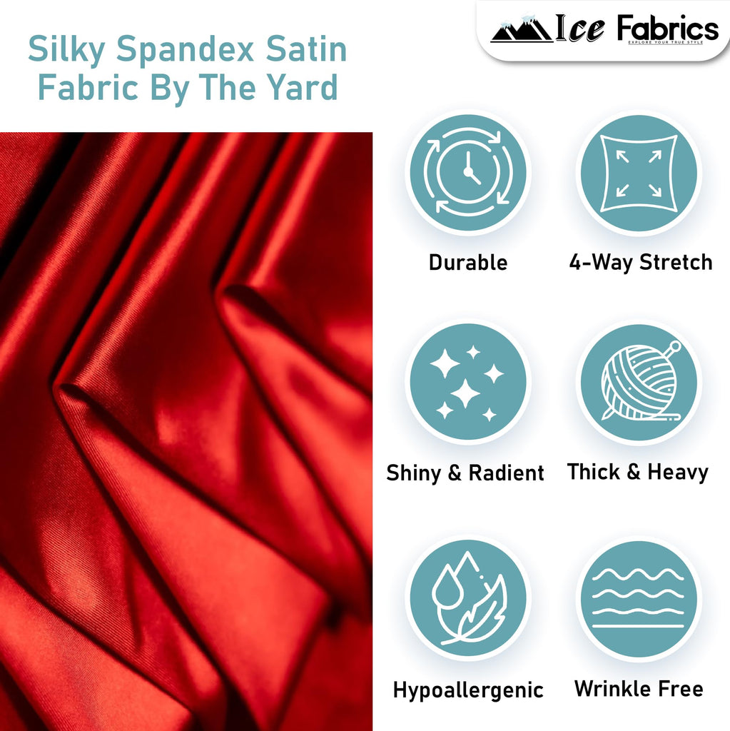 4 Way Stretch Silky Spandex Satin Fabric by The Yard - 60" Wide Shiny Satin Spandex Fabric for Dresses, Active Wear