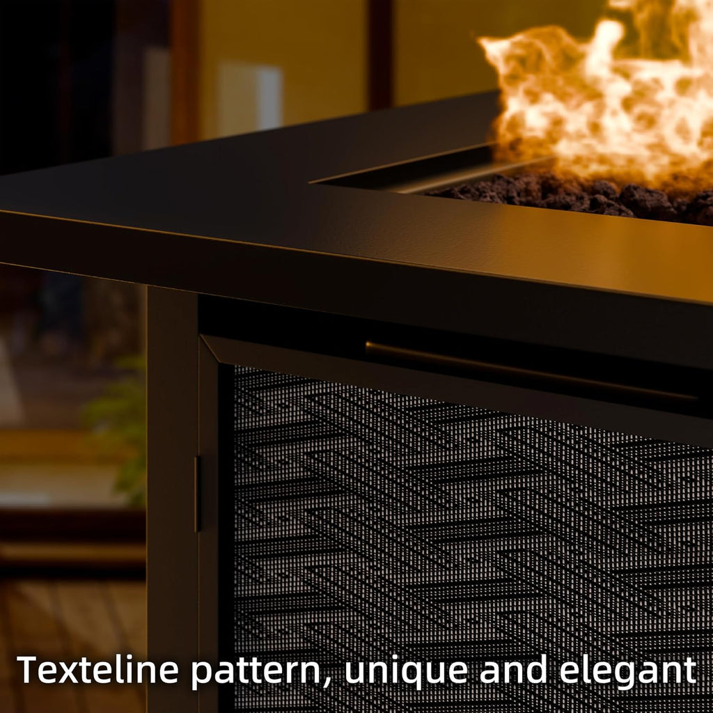 Propane Fire Table, 28 in Outdoor Fire Pit Table with Lava Rocks, 50,000 BTU Square Fire Table with Lid and Rain Cover