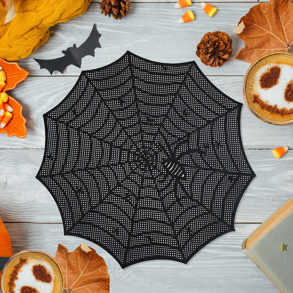 Spider Web Halloween Placemats Set of 8,Black Web Round Table Mats Heat-Resistant for for Dining Table Party