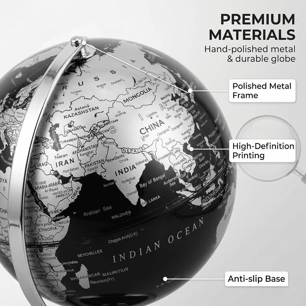 6 Inch Small World Globe with Antique Bronze Stand Earth Desktop Decor for Kids & Adults Geography Learning Globe