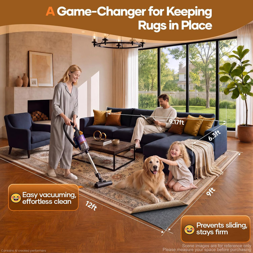 Non Slip Cushioned Rug Pad Gripper, Felt and Silicone Backing, 9 x 12 Ft, 1/4 inch Thick Carpet Liner Protector Mat - Set of 99