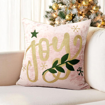 Joy Christmas Pillow Covers 18x18,Embroidered Velvet Christmas Throw Pillow Covers Christmas Decorations Holiday