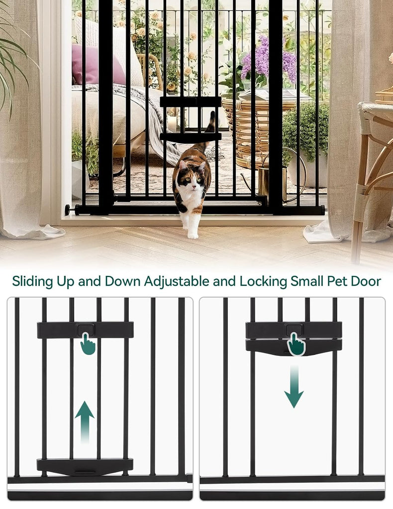36" Tall Dog Gate with Cat Door, CatPrivilege II, 29-48", Black