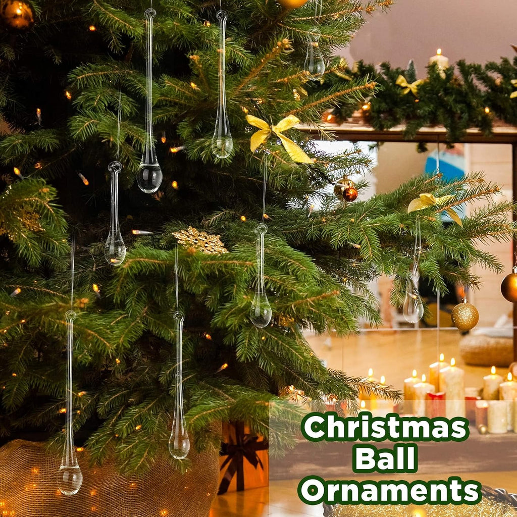 Clear Glass Teardrop Christmas Ornaments,4 Medium Size - Set of 22