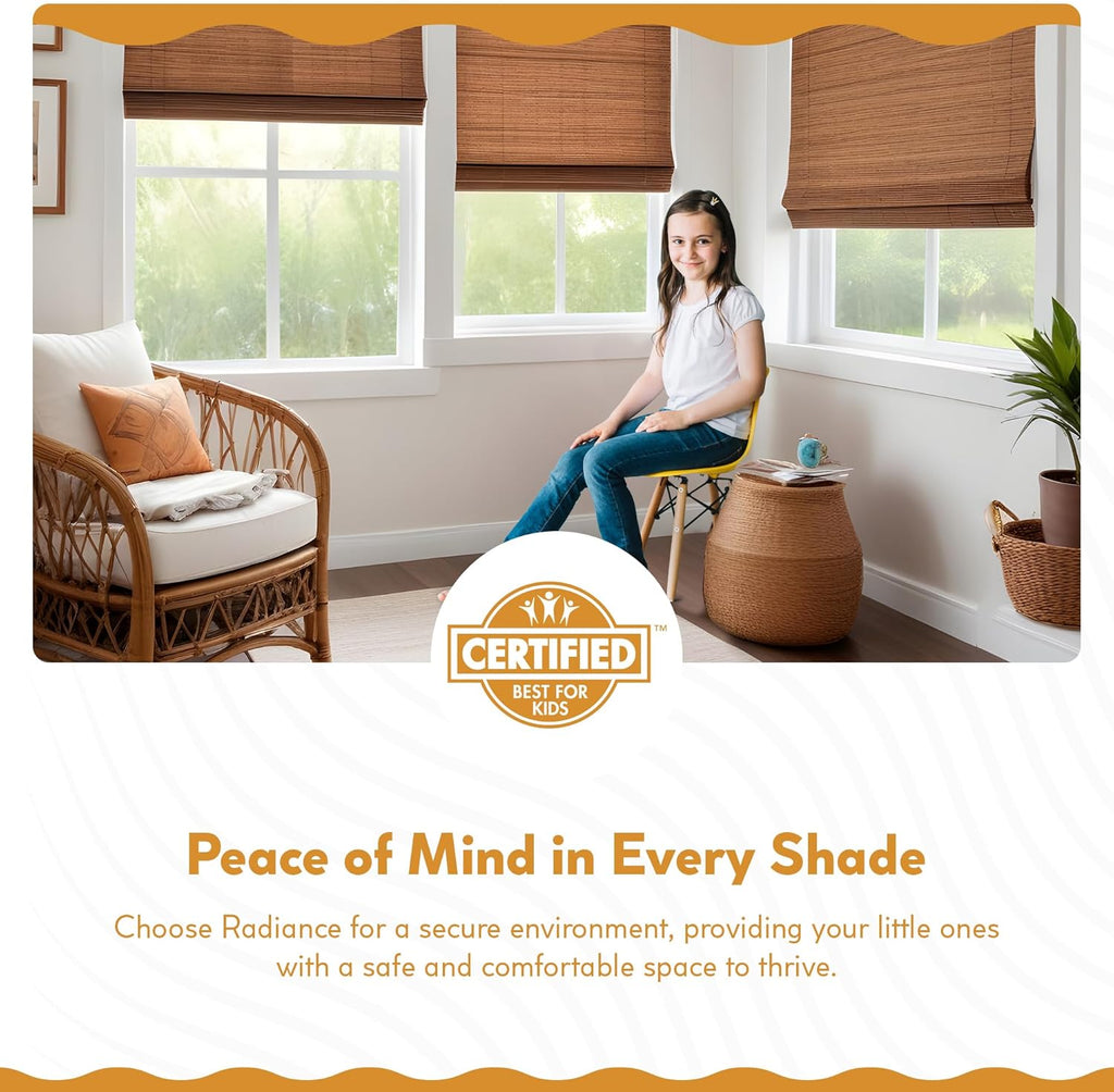 Cordless Bamboo Roman Shades for Windows - Flatstick Bamboo Blinds for Semi-Private Light Control - Easy to Lift & Fold Up Window Shades - Cocoa - 23 in. W x 64 in. L - (2216300E)
