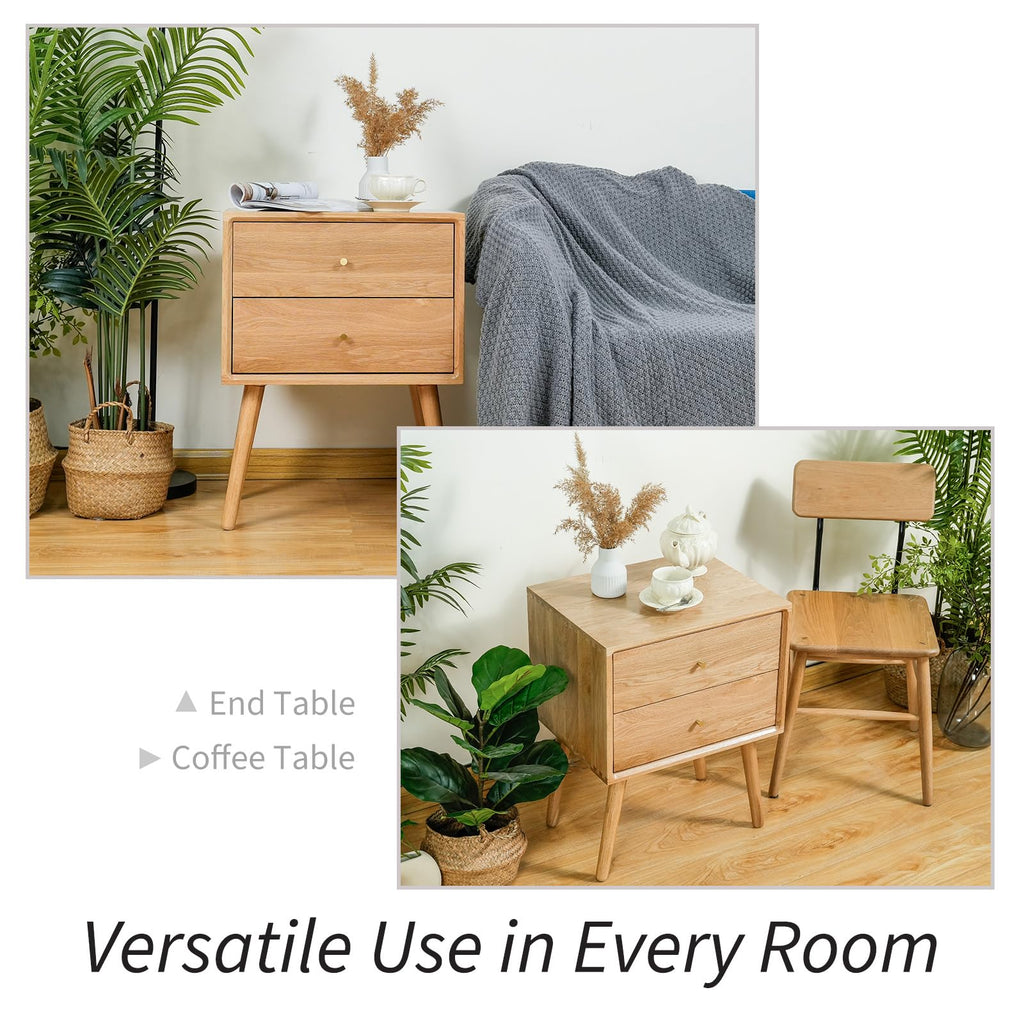 Night Stand, Midcentury Modern Solid Wood Nightstand with Drawer, Side Table with High Stool Leg, 25.98 H x 19.69 W x