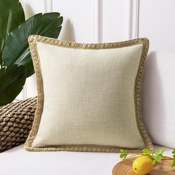 Farmhouse Solid Throw Decorative Pillow Cover Burlap Linen Trimmed Tailored Edges Outdoor Pillow Oatmeal 1 Pack 18 x