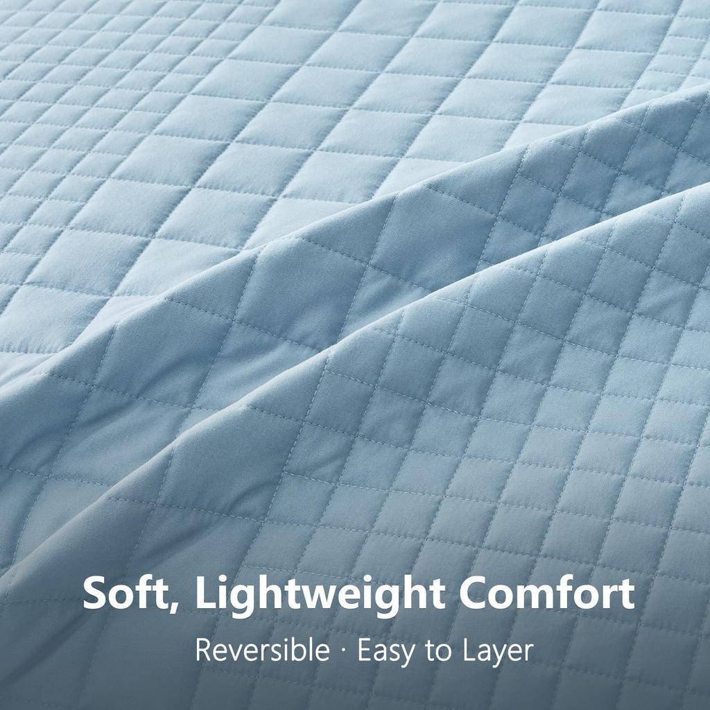 Oversized King Bedspreads 128x120, Grid Stitch, Blue Gray