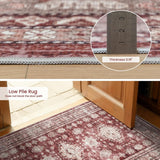 Washable 3x5 Area Rug, Boho Vintage Floral Rug Non Slip Low Pile Indoor Carpet, Durable Distressed F