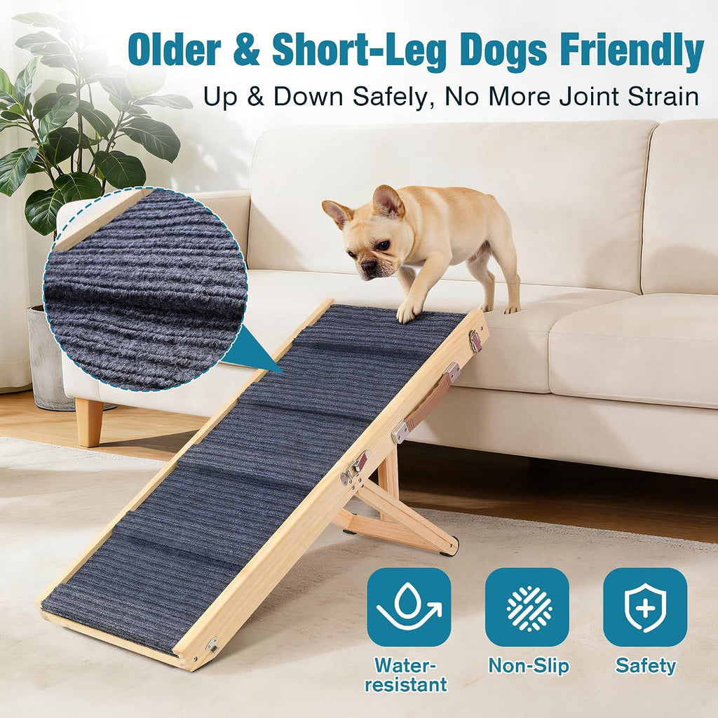 Dog Ramp for Bed, 24" H Adjustable Folding Ramp for Dogs to Get on Bed, Solid Wood Dog Ramps for Small & Medium Dogs