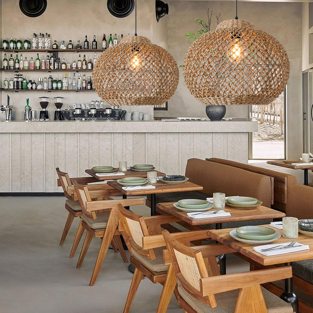 Rattan Pendant Light, 13.78" Seagrass Chandelier