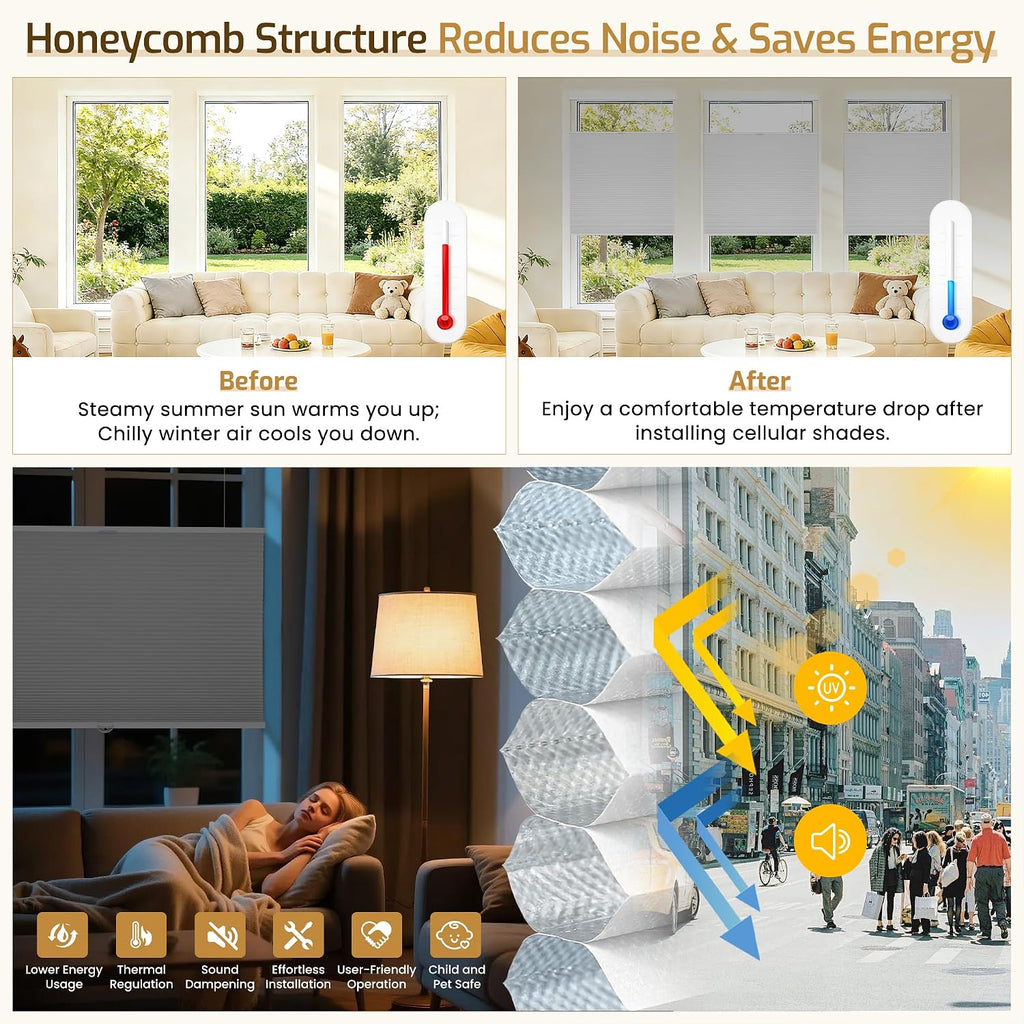 Top Down Bottom Up Cellular Shades Cordless White 29Wx58H