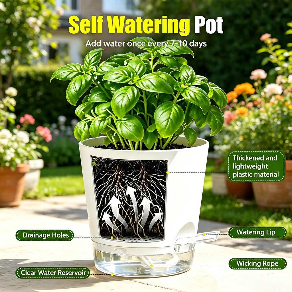 10 Indoor Herb Garden Kit, 54pcs Complete Kitchen Herb Starter Set Including 2-Color Self Watering Pots, Soil &