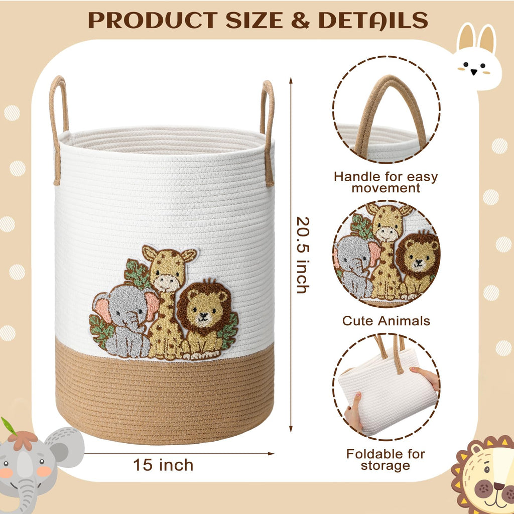 Jungle Animals Nursery Hamper Cotton Rope Basket