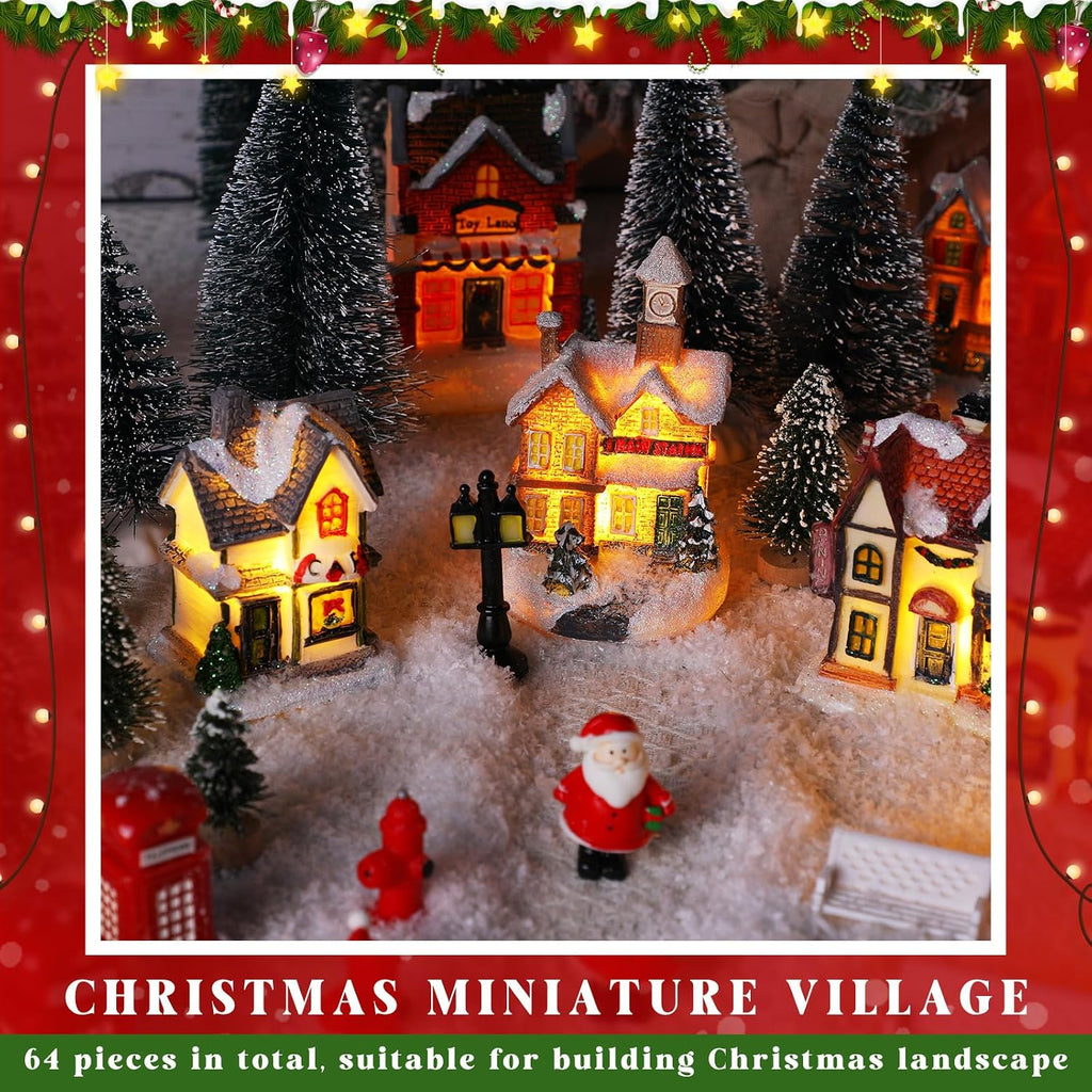 64 Pcs LED Christmas Village Houses Holiday Town Scene Set,Classic