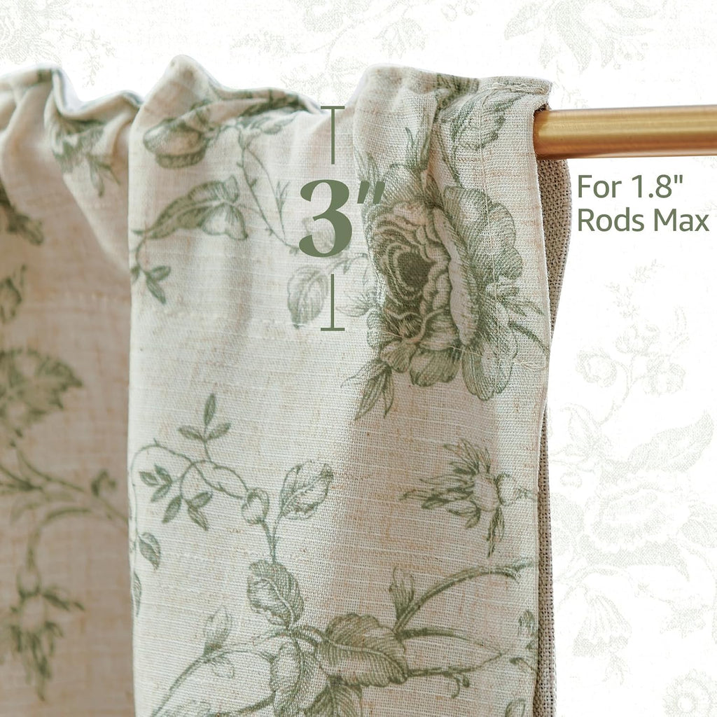 Amlie Floral Linen Valance Curtain Farmhouse Kitchen Valance for Living Room Laundry Light Filtering Double Layer