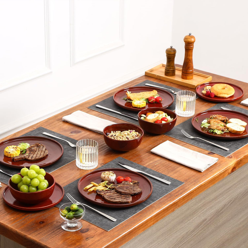 Ceramic 12 Pieces Dinnerware Set - Dinner Plates Salad Plates Cereal Bowls Set Service for 4