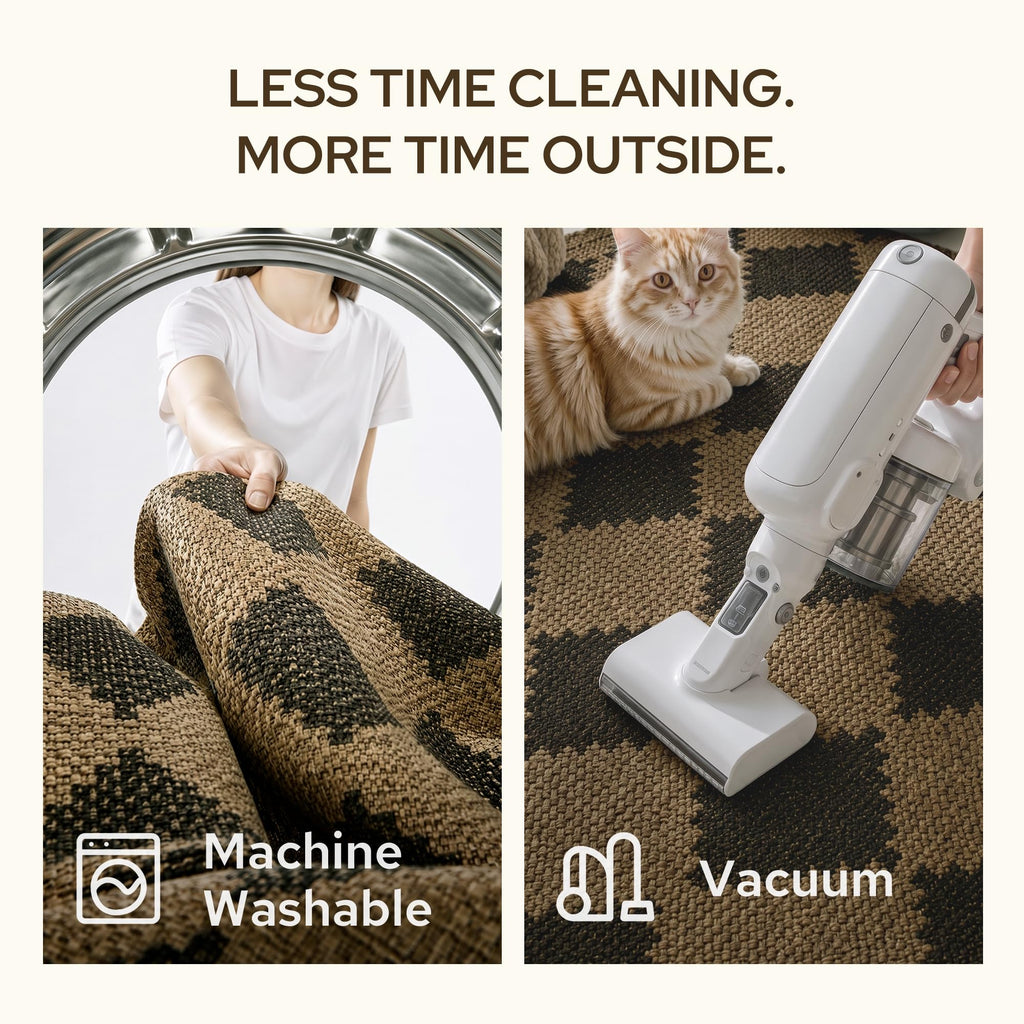 Outdoor Rug, Washable Deck, Checkered Easy Jute