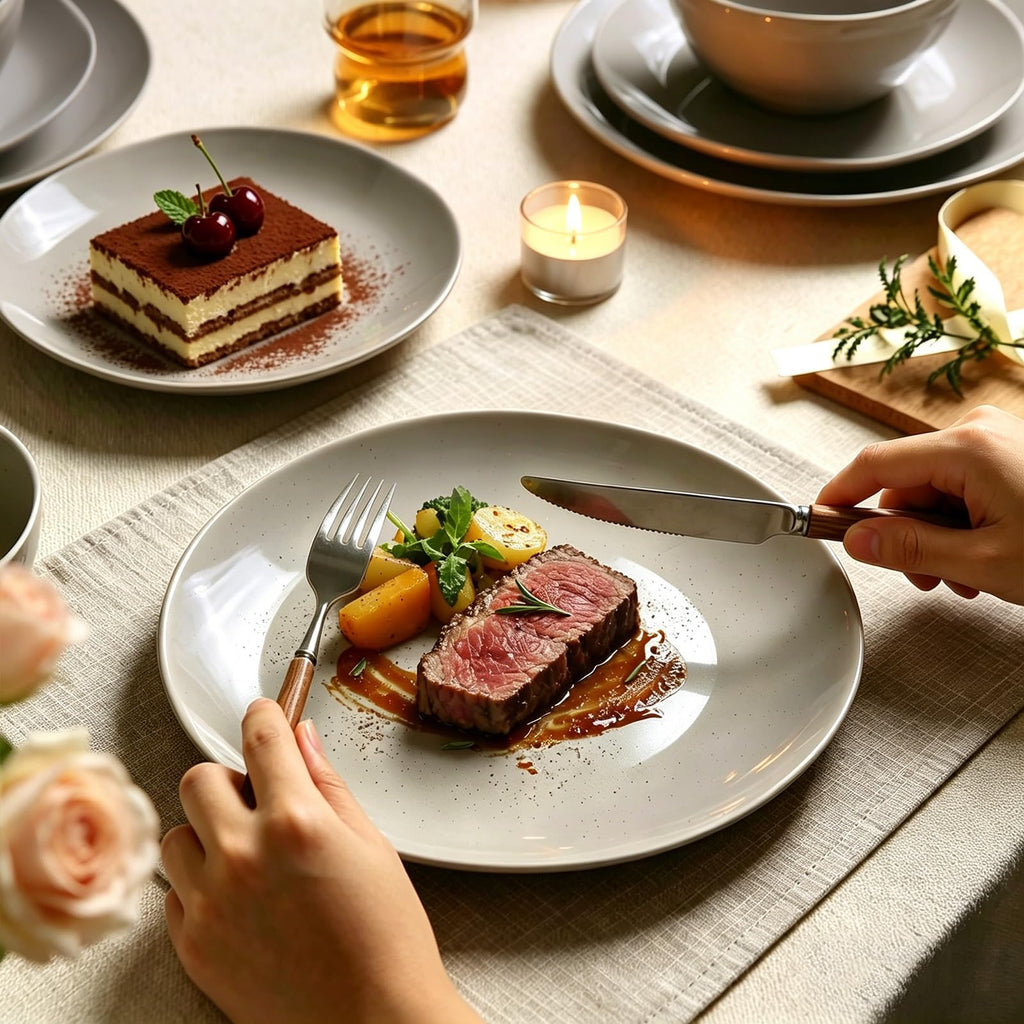 Dinnerware Sets for 4, 12 Pieces Stoneware Plates and Bowls Sets, Dishwasher&Microwave Safe,Modern Minimalist