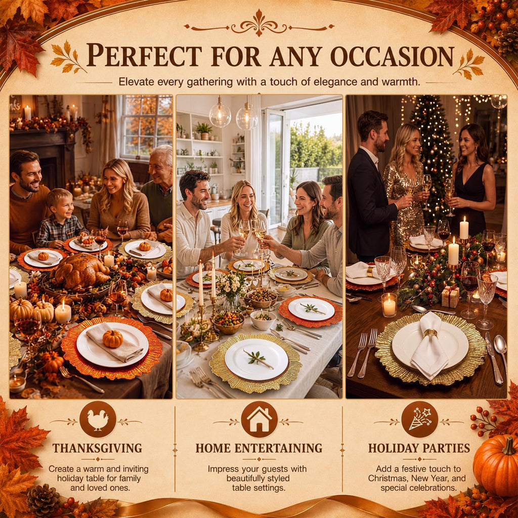 8 Pack 13" Gold and Orange Fall Colors Charger Plates