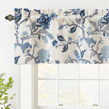Ada Botanical Print Lined Flower Leaf Thermal Insulated Linen Blend Window Valance Rod Pocket 52 Inch by 14 Inch Plus