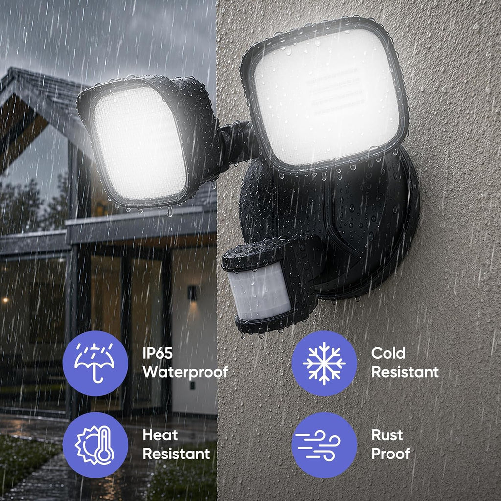 35W Motion Sensor Outdoor Light, 3500LM 2 Head LED Flood Light, Dusk to Dawn Hardwired Security Light, IP65