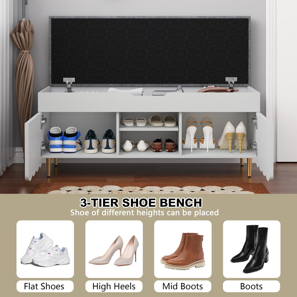 40" Upholstered Flip Top Entryway Shoe Bench, White