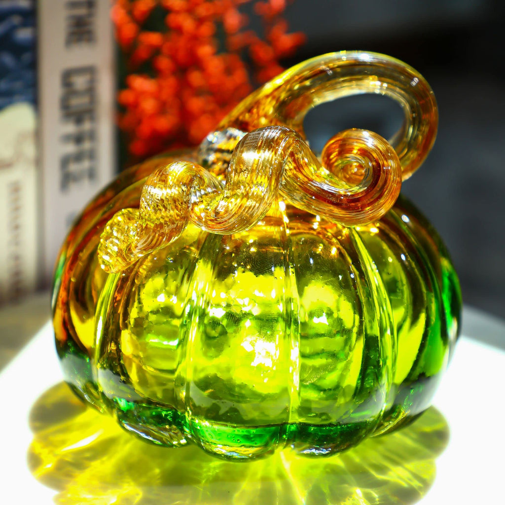 5 Inch Hand Blown Glass Pumpkin Figurines for Decorating Fall Decor