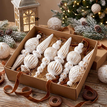 15 Pcs Neutral Christmas Tree Ornaments Rustic Drop Finial Decor