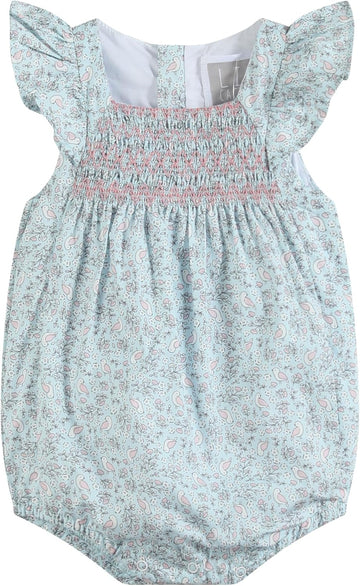 Baby Girls Smocked Flutter Romper Cotton Floral Bubble One Piece Infant Toddler Outfit with Snaps Summer Wear
