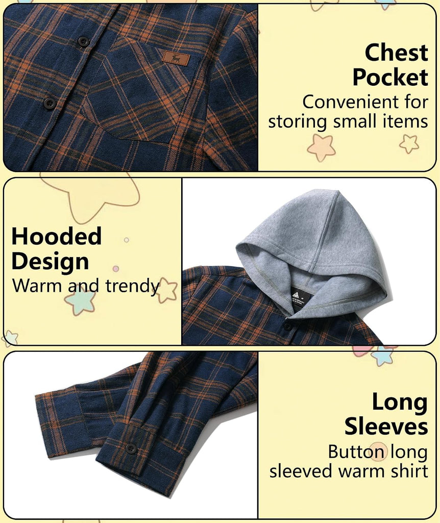 Boys Flannel Shirts Kids Plaid Hoodie