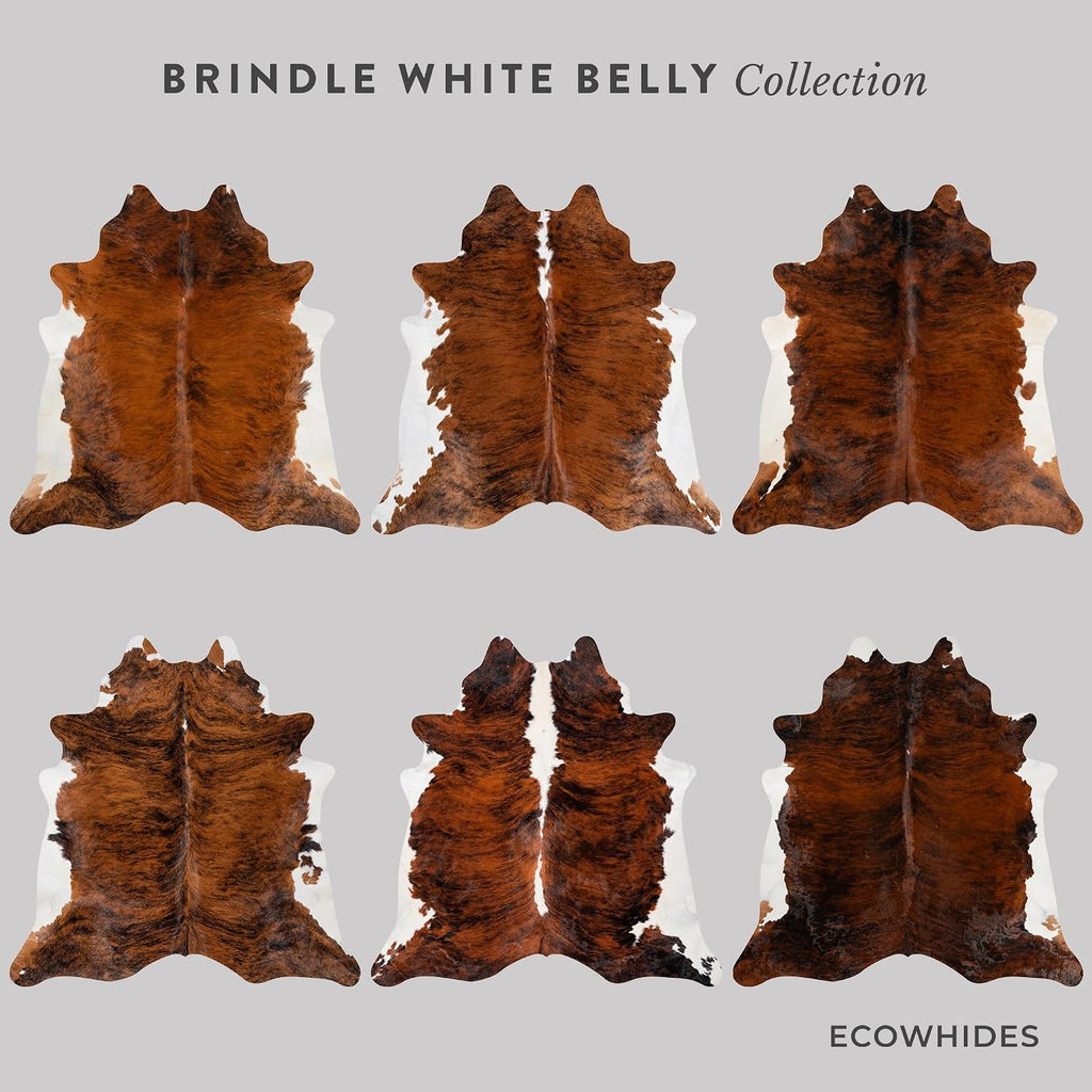 100% Genuine Brazilian Cowhide Rug - Brindle White Belly - Luxury Cowskin Leather Area Rug Décor 7 x 6 feet