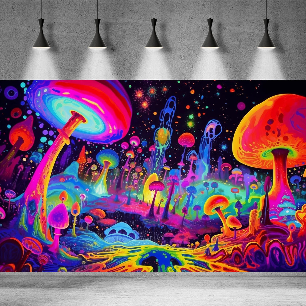 Fantasy Mushrooms Aquarium Background Abstract Mysterious Mushroom Landscape Terrarium Background Amazing Rainbow