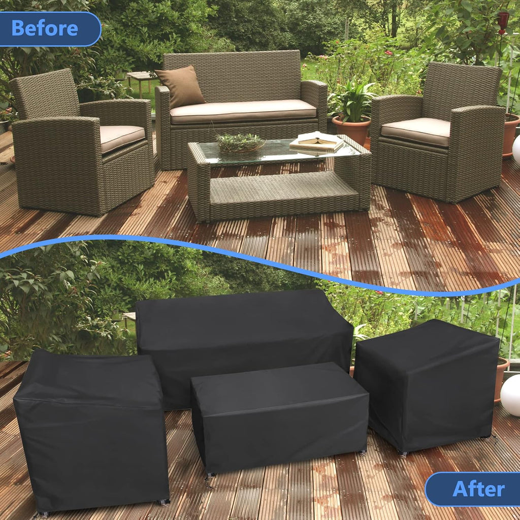 Outdoor Furniture Cover Waterproof 4 Piece, Black, Regular, 420D | Heavy Duty Patio Furniture Covers for Rattan