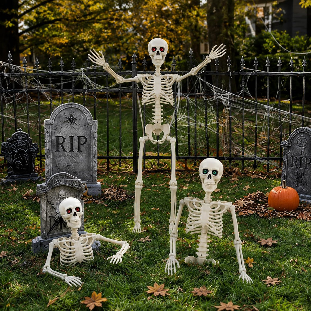 Halloween Skeletons Decor 36 Inches 2 Pack with Eyes & Movable Joint - Set of 2