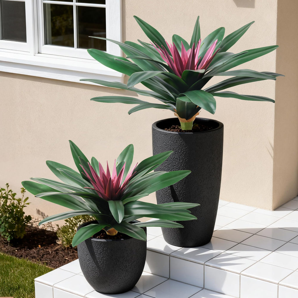 Fake Plants, 2 Pcs 21.7 Inch Bromeliads Large Artificial Plants Outdoor Faux Plants UV Resistant Realistic Tropical