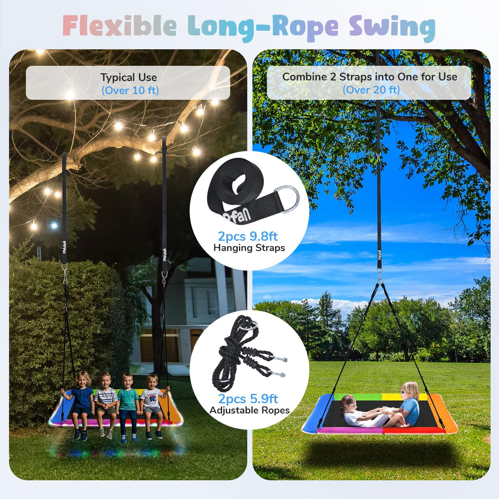 60 inch Platform Tree Swing with LED Light, Large Outdoor Swing for Kids and Adults, Waterproof 900D Oxford Fabric