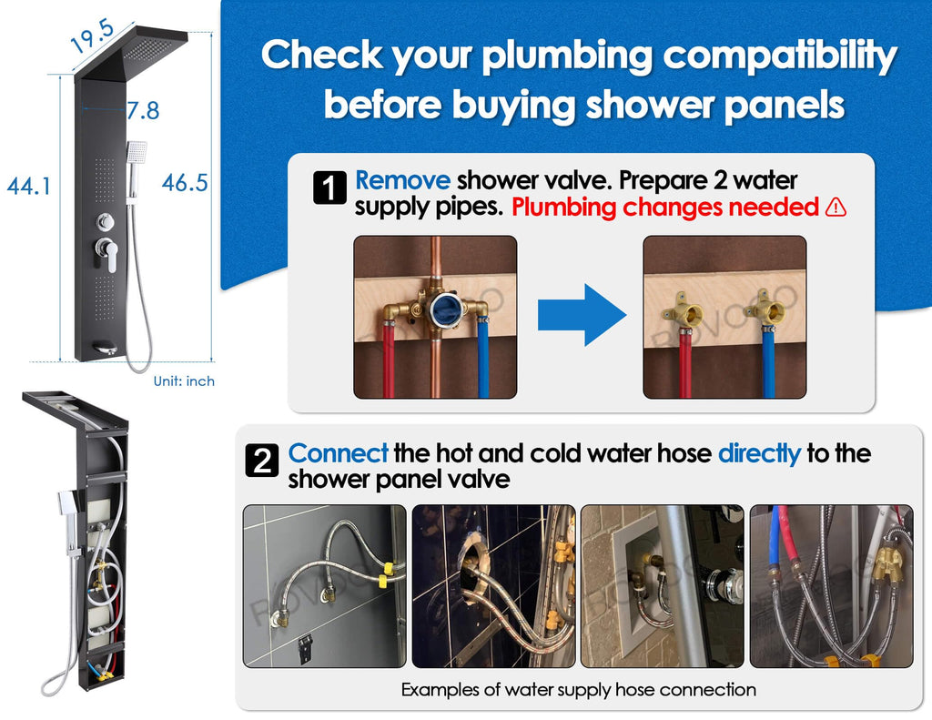 Shower Panel Tower System with 4 Shower Modes, 46.5", No Led Lights