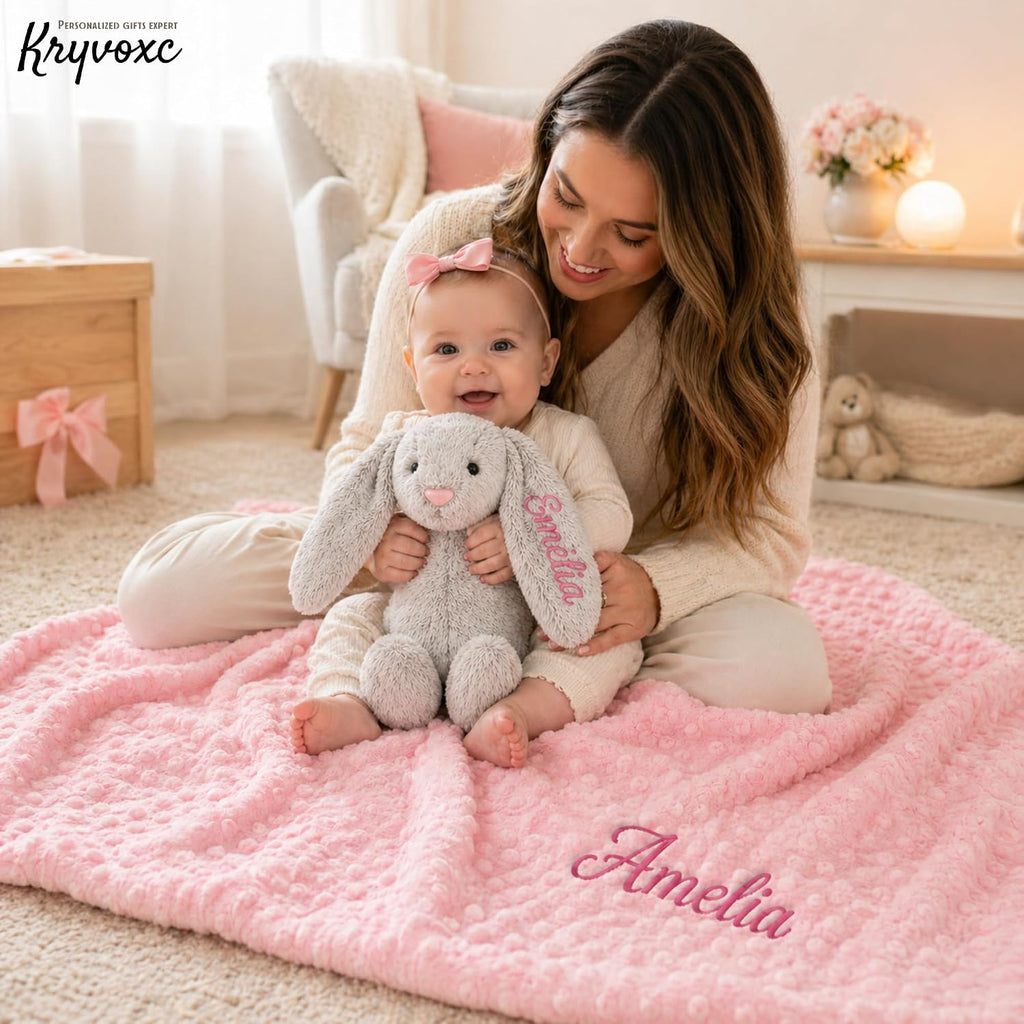 Blanket and Plush Bunny Set, Custom Blankets and Rabbit