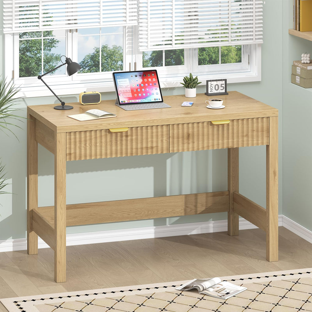 39 Inch Small Fluted Computer Desk with 2 Drawers