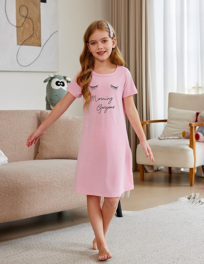 Girls Nightgowns Summer Soft Cute Cartoon Print Pajama Sleep Dress