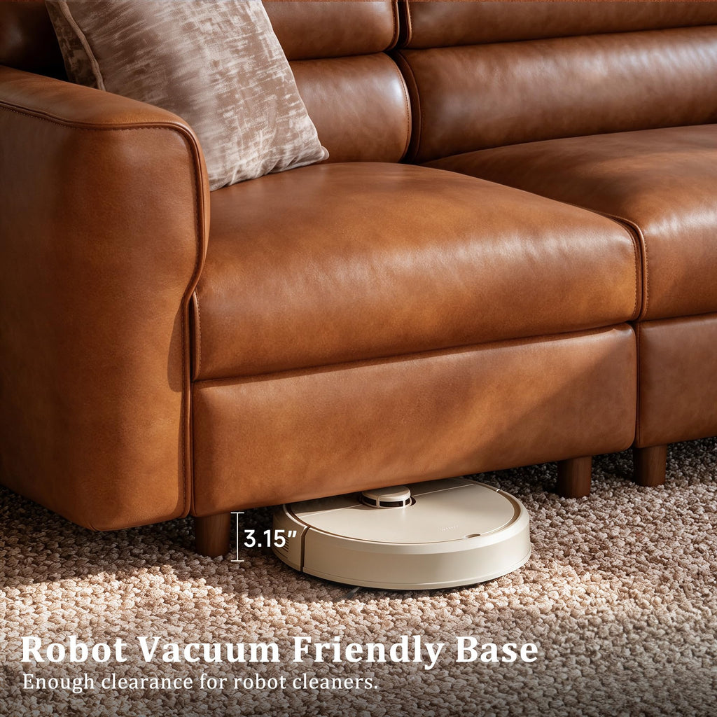 119.2" Leather Modular sectional couches, with storage, Brown
