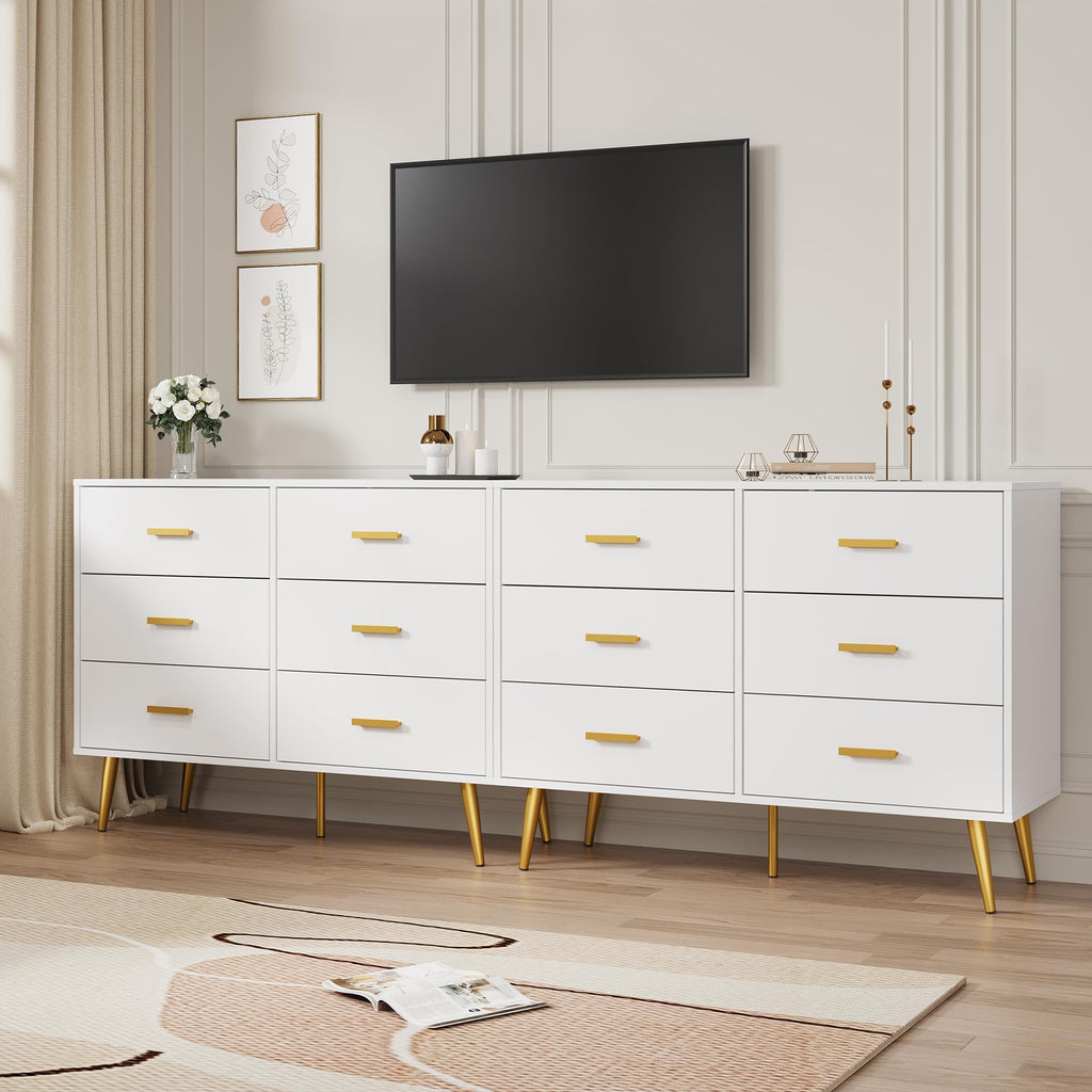 6 Drawer, Chest of Drawers with Gold Handles, White