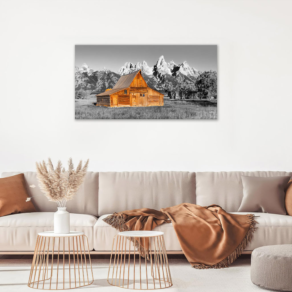 Barn Mountain Large Wall Art Farmhouse Pictures Wall Decor Black and White Country Canvas Print Painting Modern Home