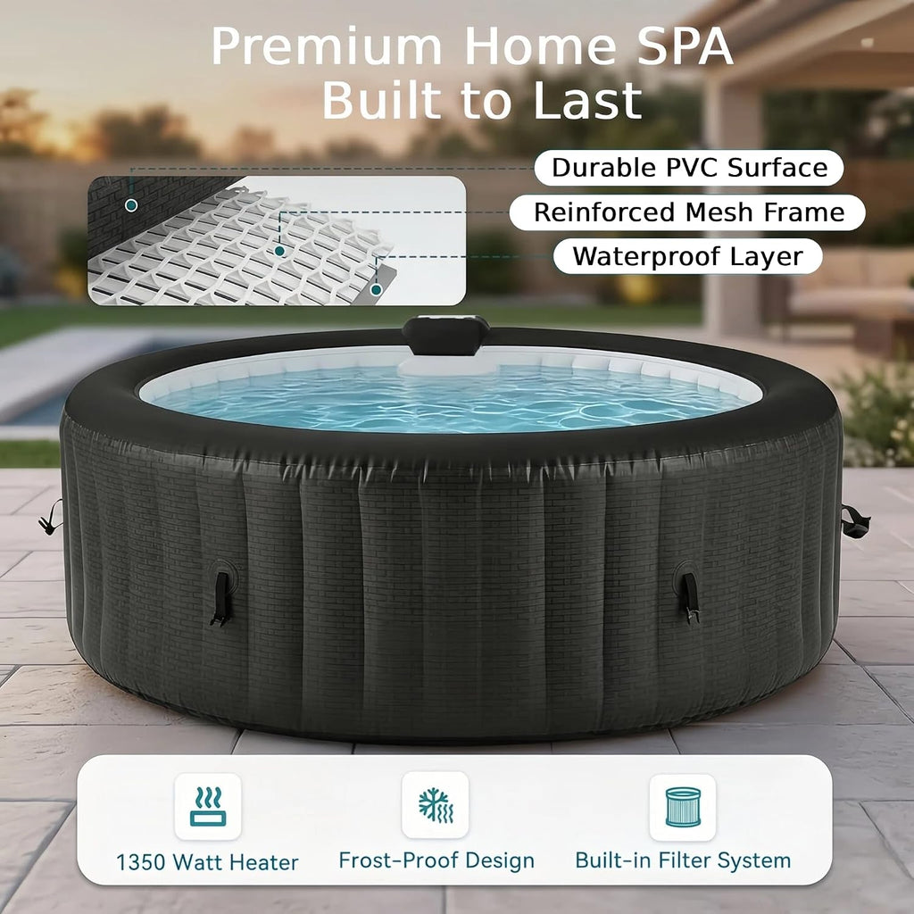 Inflatable Hot Tub for 4-6 Person, 82" Round Portable Hot Tub with Automatic Inflation, 130 Bubble Jets & Durable